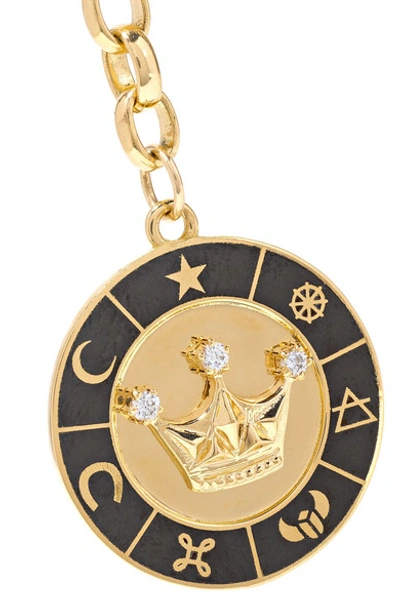 Shop Foundrae Crown 18-karat Gold, Diamond And Enamel Necklace