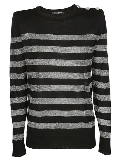 Shop Balmain Striped Sweater In Black