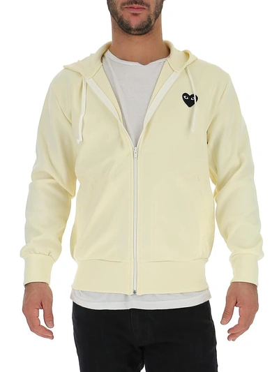 Comme Des Garçons Play Heart Logo Print Hoodie In Yellow | ModeSens