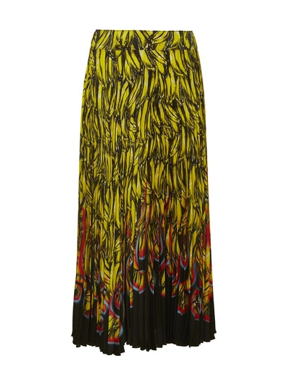 Shop Prada Banana Flame Print Pleated Skirt In Multi