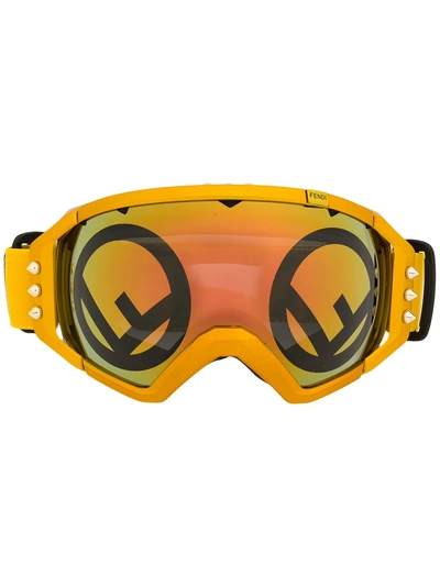 Shop Fendi Logo Ski Goggles In Yellow