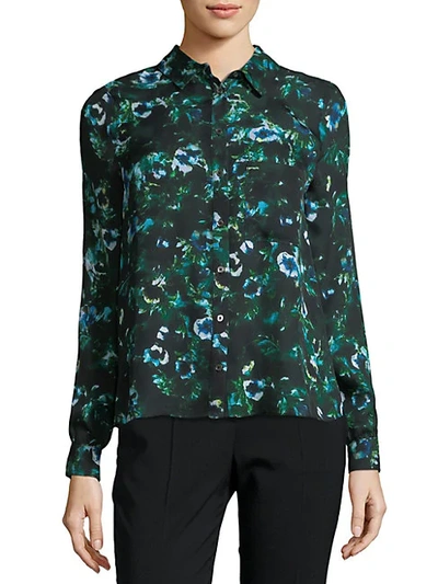 Shop Haute Hippie Floral Silk Button-down Shirt In Tangled Indigo