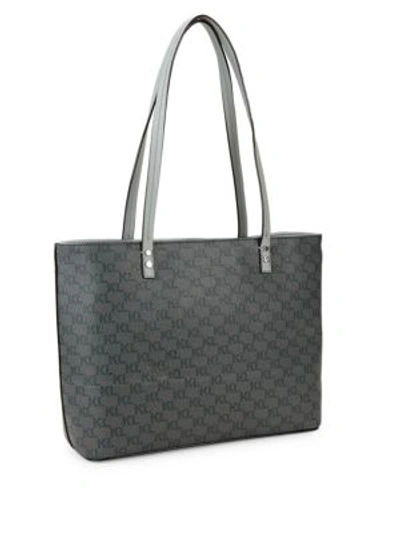 Shop Karl Lagerfeld Cat Face Leather Tote In Grey Black