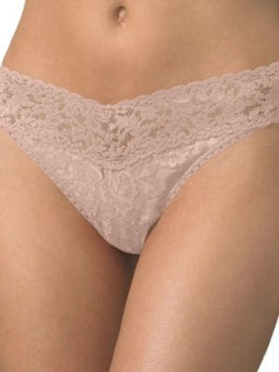 Shop Hanky Panky Women's Lace Overlay Thong In Chai