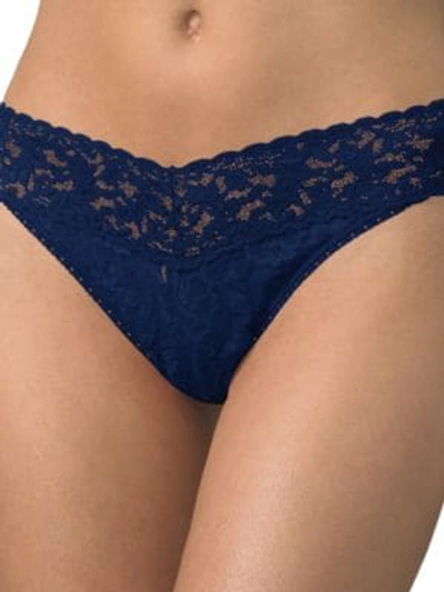 Shop Hanky Panky Women's Lace Overlay Thong In Navy