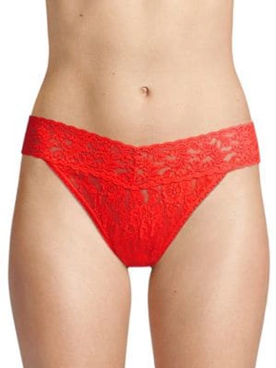 Shop Hanky Panky Women's Lace Overlay Thong In Navy