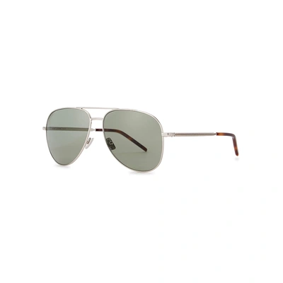 Shop Saint Laurent Classic 11 Folk Aviator-style Sunglasses In Silver