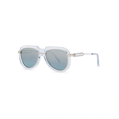 Shop Calvin Klein Silver-tone Aviator-style Sunglasses In Blue