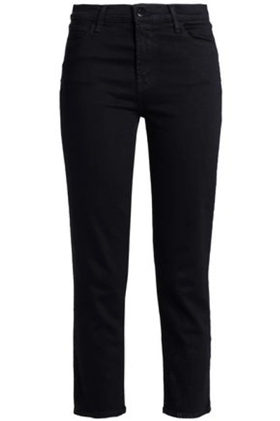 Shop J Brand Woman Cropped High-rise Slim-leg Jeans Black