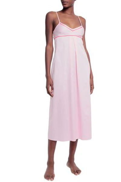 Shop Bodas Pleated Cotton-poplin Nightdress In Baby Pink