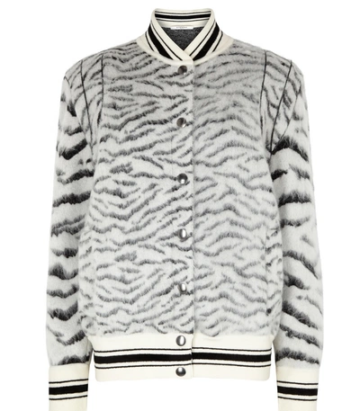 Shop Givenchy Black & White Mohair Blend Knitted Bomber Jacket