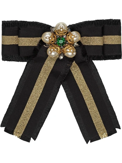 Shop Gucci Web Grosgrain Bow Brooch In Black