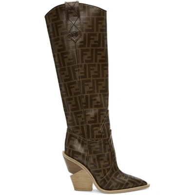 Shop Fendi Brown Forever  Cowboy Tall Boots In F0cmy Multi