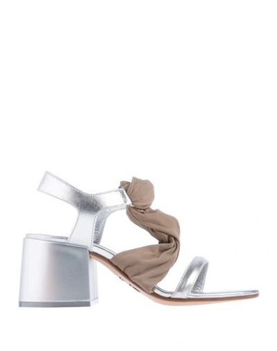 Shop Mm6 Maison Margiela Woman Sandals Silver Size 7 Soft Leather, Textile Fibers