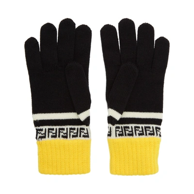 Shop Fendi Black And Yellow Wool Forever  Gloves In F0748 Blk Y