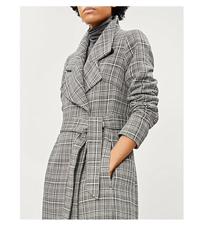 Reiss Hardie Checked Woven Wrap Coat In Black white ModeSens