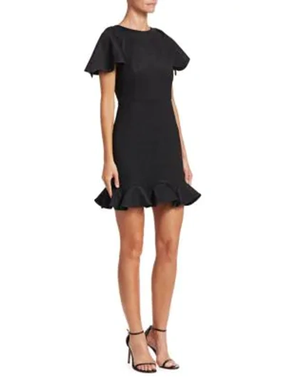 Shop Halston Heritage Shimmer-knit Flounce Dress In Black