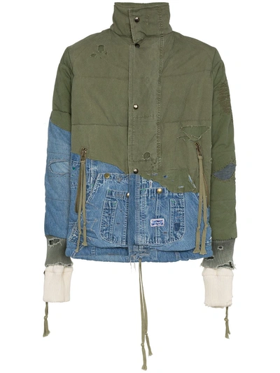 Shop Greg Lauren Padded Denim Cotton Jacket In Green