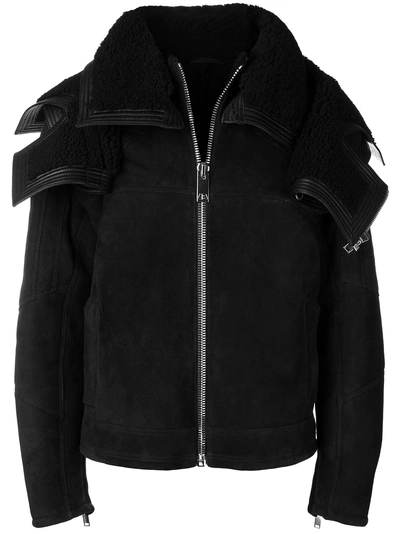 Shop Les Hommes Structured Shearling Jacket - Black