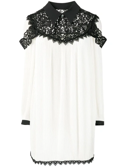 FAUSTO PUGLISI FLORAL LACE PANEL DRESS - 白色