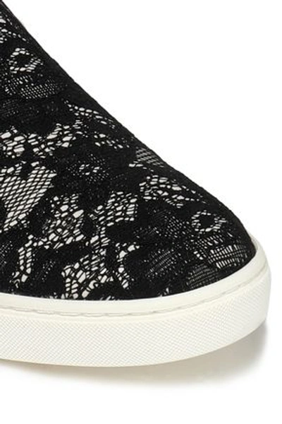 Shop Dolce & Gabbana Woman Lace-appliquéd Paneled Leather Slip-on Sneakers Black