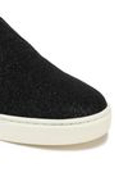 Shop Dolce & Gabbana Woman Glittered Leather Slip-on Sneakers Black