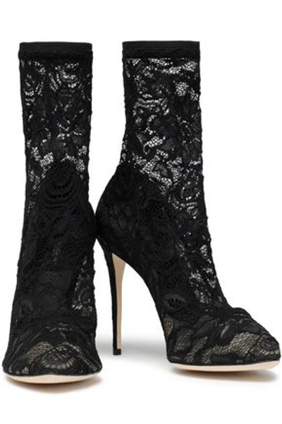 Shop Dolce & Gabbana Woman Coco Stretch-lace Sock Boots Black