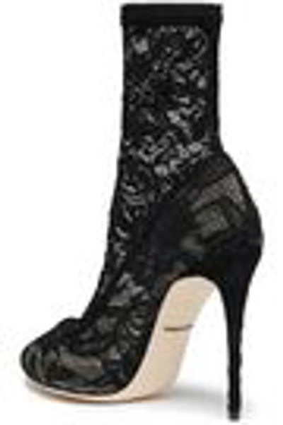 Shop Dolce & Gabbana Woman Coco Stretch-lace Sock Boots Black