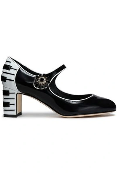 Shop Dolce & Gabbana Woman Vally Embellished Glossed-leather Mary Jane Pumps Black