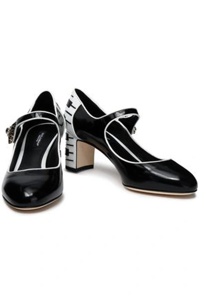 Shop Dolce & Gabbana Woman Vally Embellished Glossed-leather Mary Jane Pumps Black