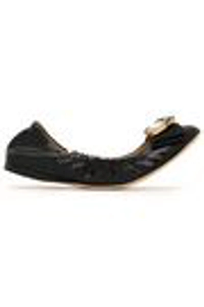 Shop Dolce & Gabbana Woman Crystal And Bow-embellished Patent-leather Ballet Flats Black