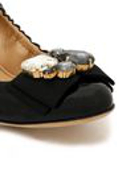 Shop Dolce & Gabbana Woman Crystal And Bow-embellished Patent-leather Ballet Flats Black