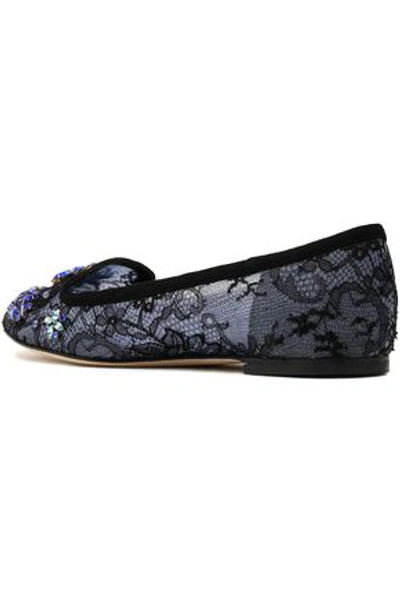 Shop Dolce & Gabbana Woman Embellished Corded Lace Ballet Flats Navy