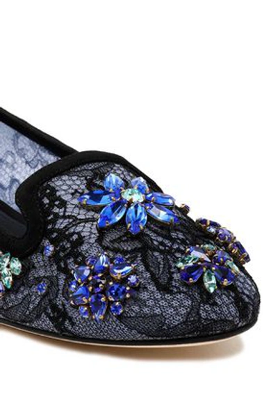 Shop Dolce & Gabbana Woman Embellished Corded Lace Ballet Flats Navy