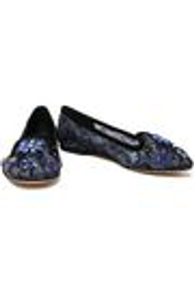 Shop Dolce & Gabbana Woman Embellished Corded Lace Ballet Flats Navy