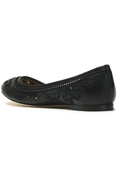 Shop Dolce & Gabbana Woman Broderie Anglaise Leather Ballet Flats Black