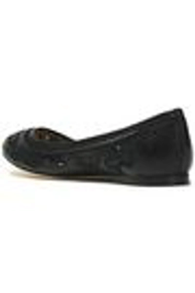 Shop Dolce & Gabbana Woman Broderie Anglaise Leather Ballet Flats Black