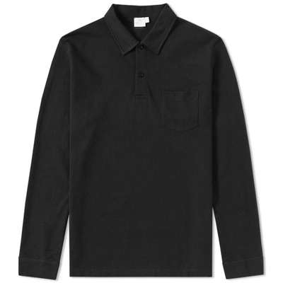 Shop Sunspel Long Sleeve Riviera Polo In Black