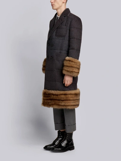 Shop Thom Browne Striped Down Fill Cashmere Overcoat In Grey