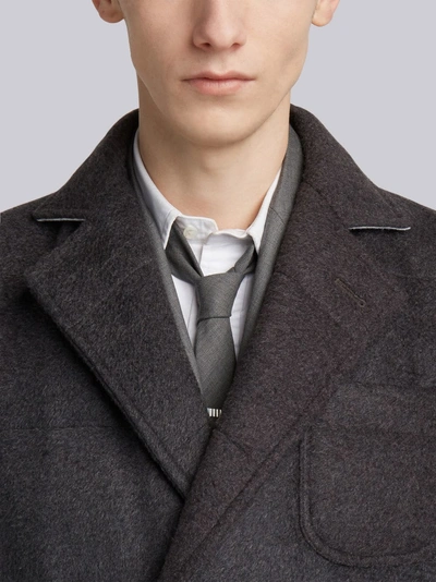 Shop Thom Browne Striped Down Fill Cashmere Overcoat In Grey