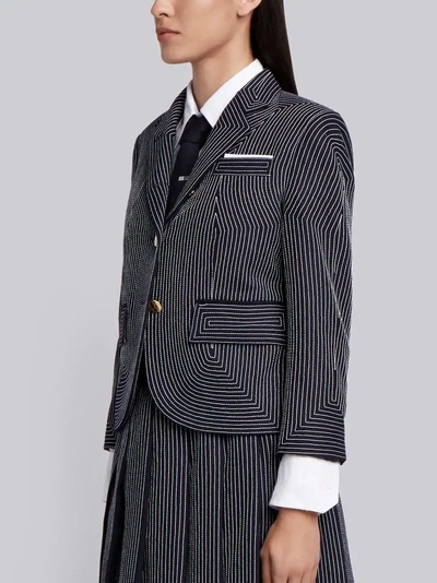 Shop Thom Browne Embroidered Flannel Sport Coat In Blue