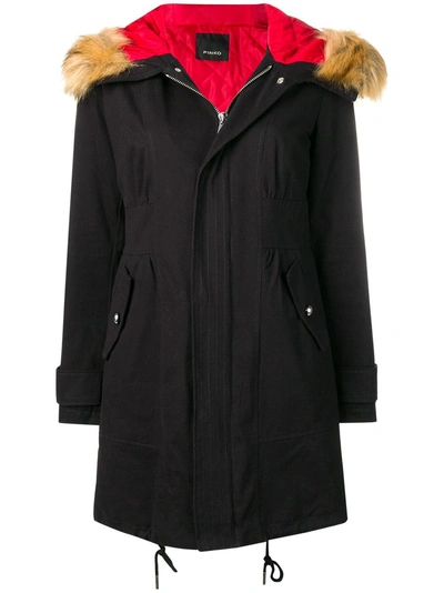Shop Pinko Hooded Parka Coat In Black