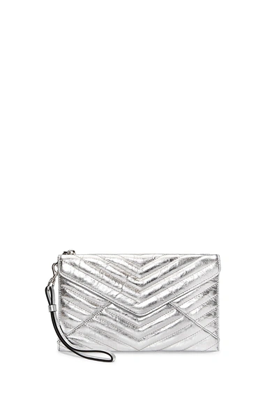 Shop Rebecca Minkoff Quilted Leo Wristlet In Silver