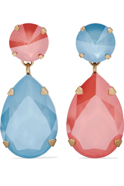 Shop Roxanne Assoulin Hip Hop But Not Gold-tone Swarovski Crystal Clip Earrings In Blue