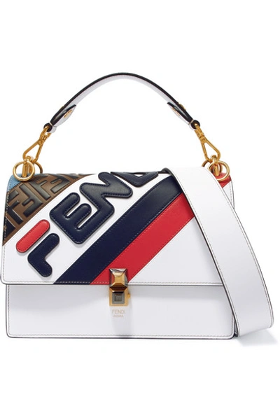 Shop Fendi Kan I Appliquéd Leather Shoulder Bag In White