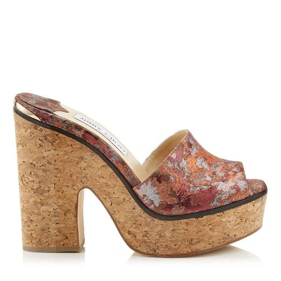 Jimmy Choo Deedee 125 Rosewood Mix Painterly Brocade Sandal Wedges