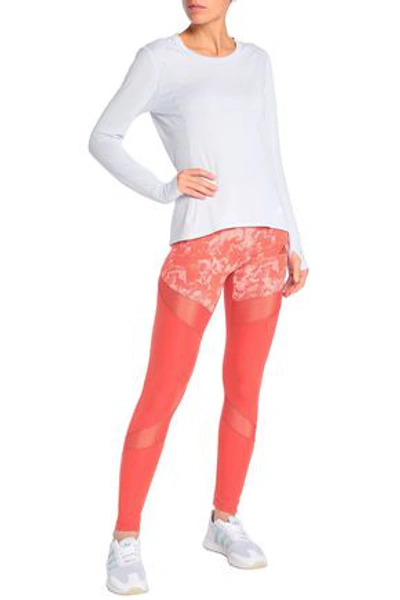 Shop Adidas Originals Adidas Woman Mesh-trimmed Printed Stretch Leggings Coral