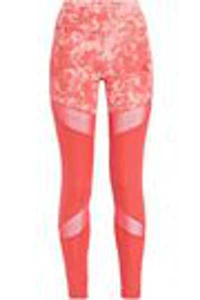 Shop Adidas Originals Adidas Woman Mesh-trimmed Printed Stretch Leggings Coral