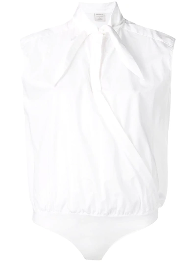 Shop Pinko Wrap Shirt Bodysuit In White