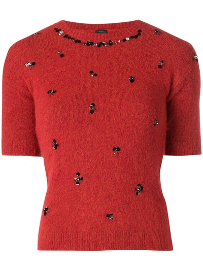 Shop Pinko Cropped Sequin Cardigan In Red